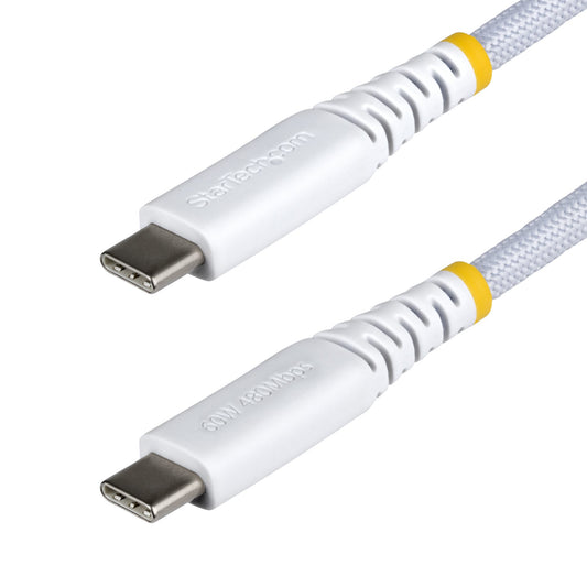 StarTech.com 1m (3ft) White USB-C Charging Cable, 60W (3A) PD, Dual-Layer Braided Nylon/TPE Jacket, Rugged USB C Charging Cord, USB 2.0 Laptop Charger Cable
