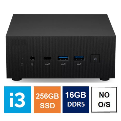 Euro IT Mini PC, Asus PN64 Case, i3-1220P, 16GB DDR5, 256GB SSD, HDMI, DP, USB-C, 2.5G LAN, Wi-Fi 6E, VESA Mountable, No Operating System