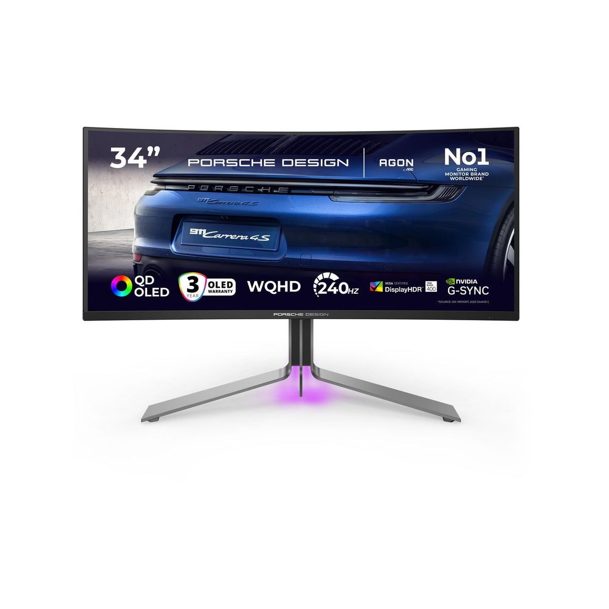AOC He Pd34 Computer Monitor 86.4 Cm (34") 3440 X 1440 Pixels Wide Quad Hd Qd-Oled Black