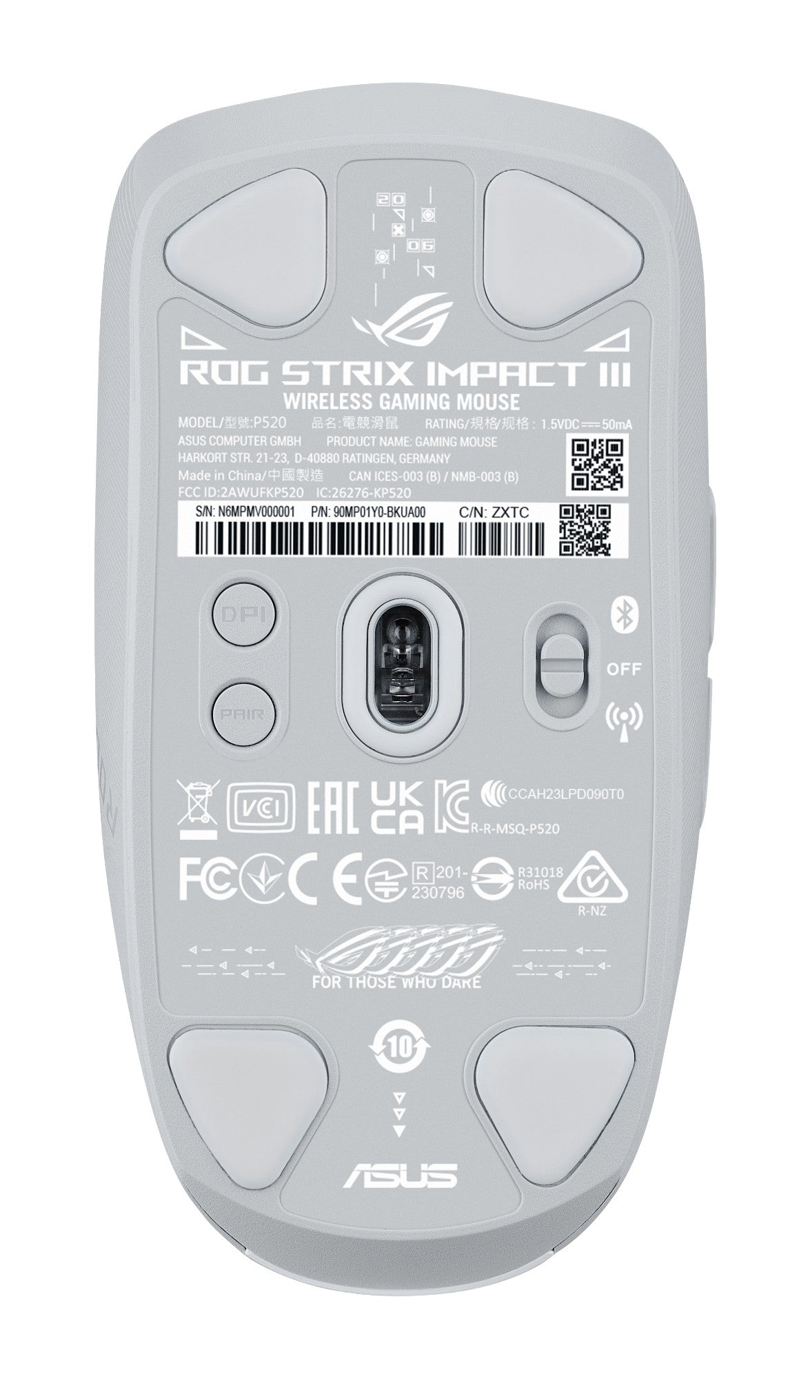 ASUS ROG Strix Impact III Wireless mouse Gaming Ambidextrous RF Wireless + Bluetooth Optical 36000 DPI