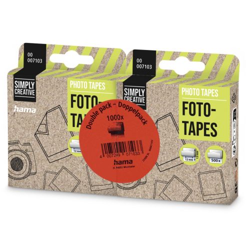 Hama Photo Tape Dispenser, Double Pack (2x 500 Tapes), Self-Adhesive