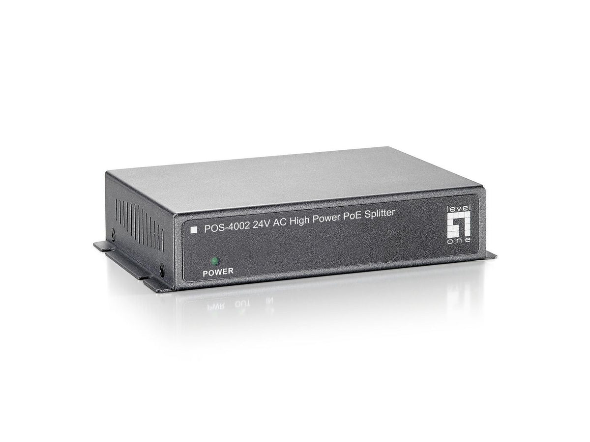 LevelOne 24V AC HIGH POWER POE SPLITTER Fast Ethernet High Power PoE Splitter, 24V AC Output, IEEE 802.3x, 10/100Base-T, Cat5, Full,Half, Black,