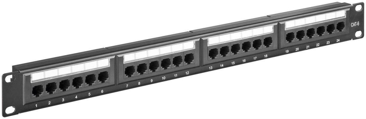 MicroConnect CAT6 24 port 19" Patch Panel, unshielded, Black internal connection technology for LSA insulation displacement terminals