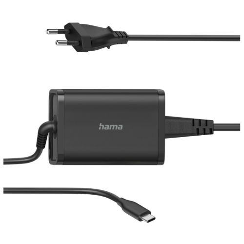 Hama Universal 65W EU Travel USB-C Notebook PSU, 5-20V, Power Delivery, Auto Select, Hook & Cable Tie, *Euro Plug*