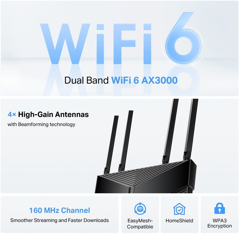 TP-Link Archer AX58 wireless router Gigabit Ethernet Dual-band (2.4 GHz / 5 GHz) Black