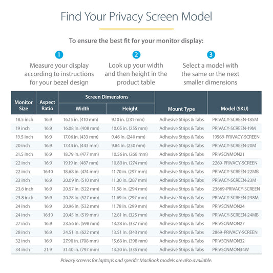 StarTech.com Monitor Privacy Screen for 27 inch PC Display - Computer Screen Security Filter - Blue Light Reducing Screen Protector Film - 16:9 WideScreen - Matte/Glossy - +/-30 Degree - TAA