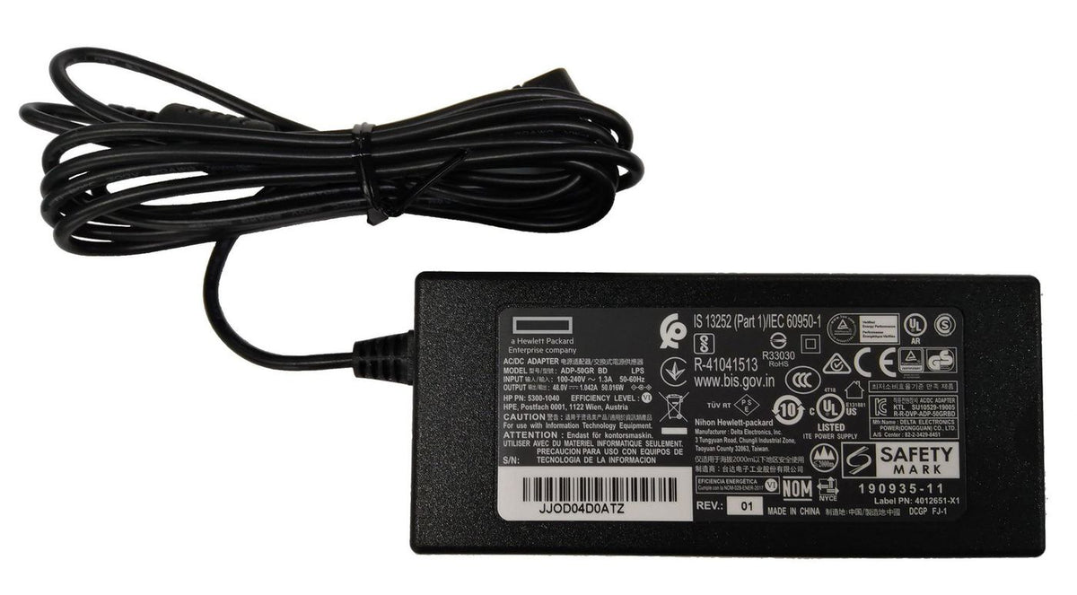 Hewlett Packard Enterprise R3K01A power adapter/inverter Indoor 50 W R3K01A, WLAN access point, Indoor, 50 W, 48 V, AC-to-DC, 1 pc(s)
