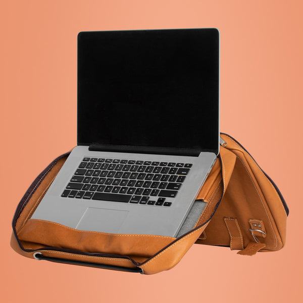 R-Go Tools Laptop bag R-Go Viva, full-grain leather, with integrated laptop stand, shoulder strap, 15.6-inch, brown