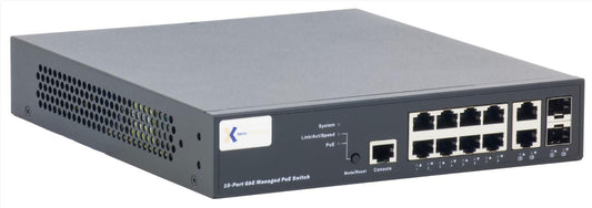 Barox Switches for 19"- and table mounting with management, 8x10/100/1000TX with PoE+, 2xCombo (100/1000SFP or 10/100/1000TX), L2/3 Static