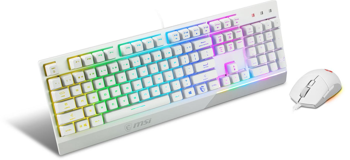 MSI Vigor Gk30 Combo White Memchanical Gaming Keyboard + Gaming Mouse Bundle 'Uk Layout, 6-Zone Rgb Lighting Keyboard, Dual-Zone Rgb