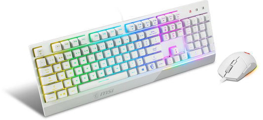 MSI Vigor Gk30 Combo White Memchanical Gaming Keyboard + Gaming Mouse Bundle 'Uk Layout, 6-Zone Rgb Lighting Keyboard, Dual-Zone Rgb