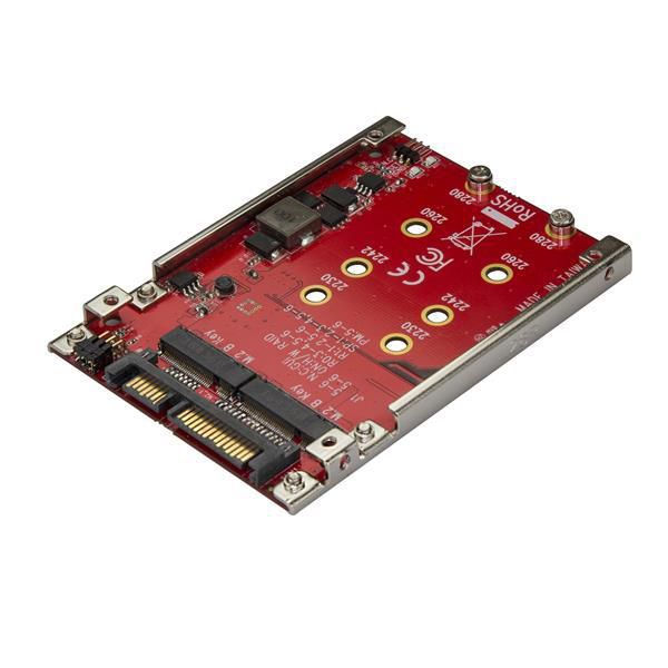 StarTech.com DUAL-SLOT M.2 TO SATA ADAPTER Dual-Slot M.2 Drive to SATA Adapter for 2.5" Drive Bay - RAID, SATA, M.2, Red, CE, FCC, REACH, TAA, ASMedia