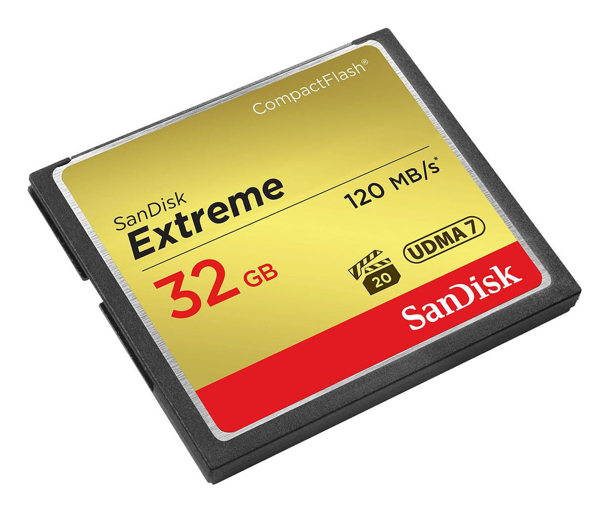 Sandisk CF Extreme 32GB 120MB/s UDMA7 32GB Extreme, 32 GB, CompactFlash, 120 MB/s, 85 MB/s, Black,Gold,Red
