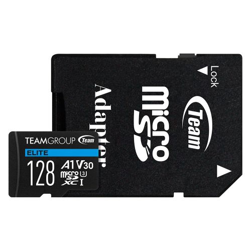 Team 128GB Elite A1 Micro SDXC Card with SD Adapter, UHS-I Class 3, U3, A1 App Performance, 100MB/s