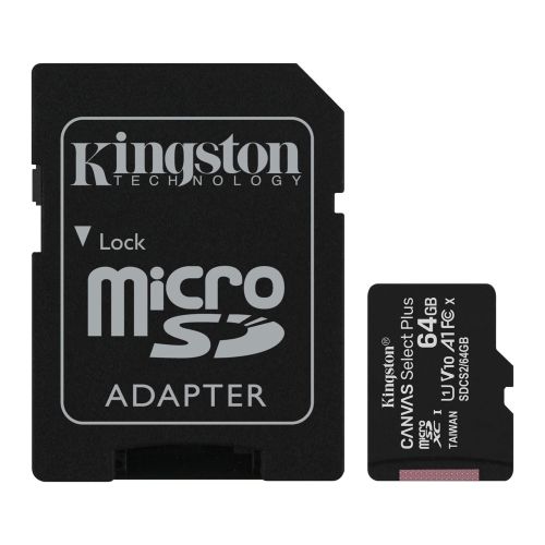 Kingston 64GB Canvas Select Plus Micro SDXC Card with SD Adapter, UHS-I Class 10,U1, A1 App Performance, 100MB/s