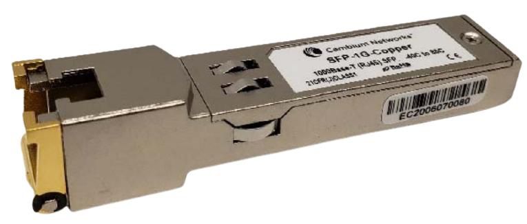 Cambium Networks 1000Base-T (RJ45) SFP Transceiver. -40C to 85C SFP-1G-COPPER, Copper, 1000 Mbit/s, RJ-45, 3.3 V, 1.05 W, -40 - 85 °C