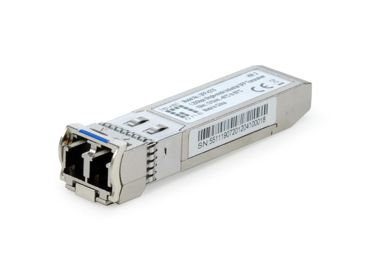 LevelOne 1.25G SMF SFP TRANSCEIVER 10KM 1.25Gbps Single-mode Industrial SFP Transceiver, 10km, 1310nm, -40°C to 85°C, Fiber optic, 1250