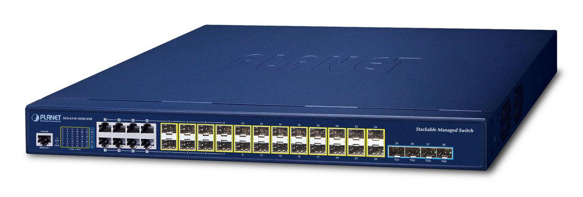 Planet Layer 3 16-Port 100/1000X SFP + 8-Port Gigabit TP/SFP combo + 4-Port 10G SFP+ Stack Managed Switch Dual AC Redundant Pow