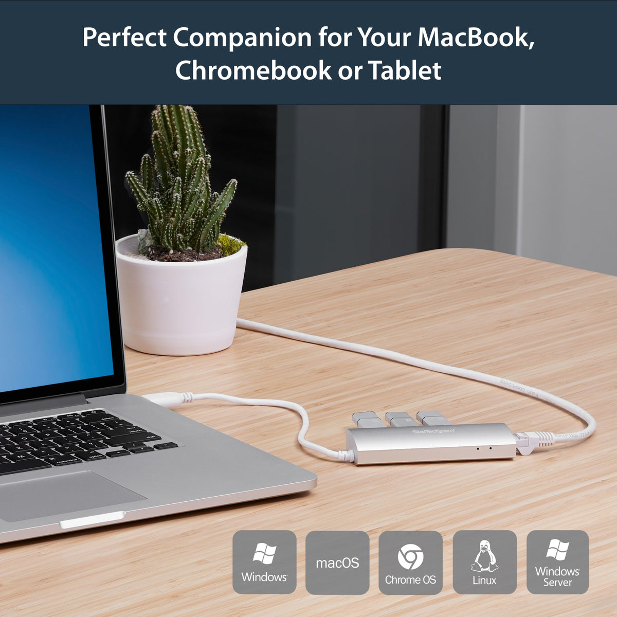 StarTech.com 3-Port USB Hub with Ethernet, USB-A Ports, Gigabit Ethernet/GbE, USB 5Gbps, Rugged Design, Bus-Powered, Portable Laptop USB 3.0 Hub