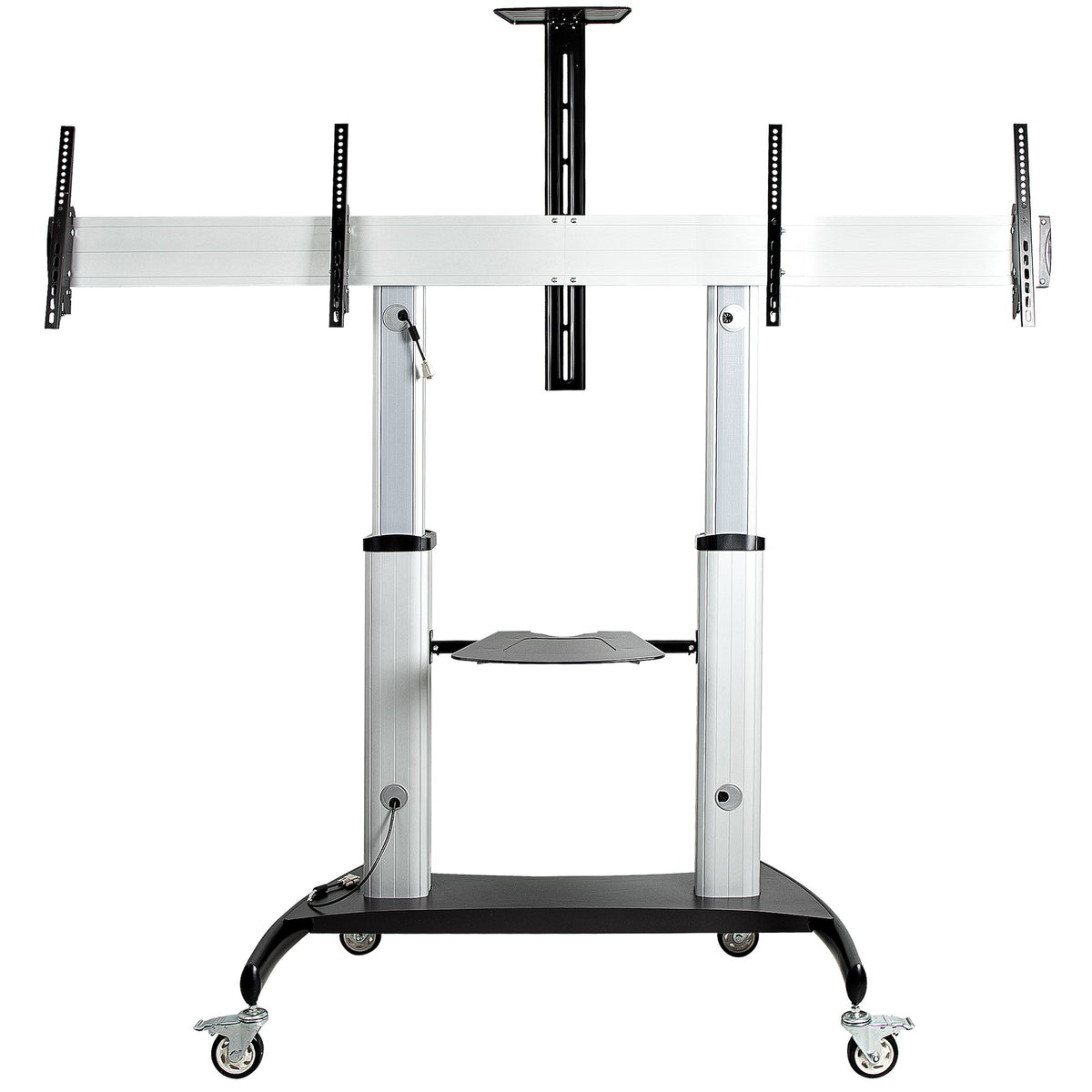 StarTech.com Dual TV Cart for 37-60in VESA TVs up to 110lb/50kg each - Height Adjustable TV Mount, Mobile Display Cart w/ Equipment Shelves - Rolling TV Cart on Wheels - Rolling TV Stand