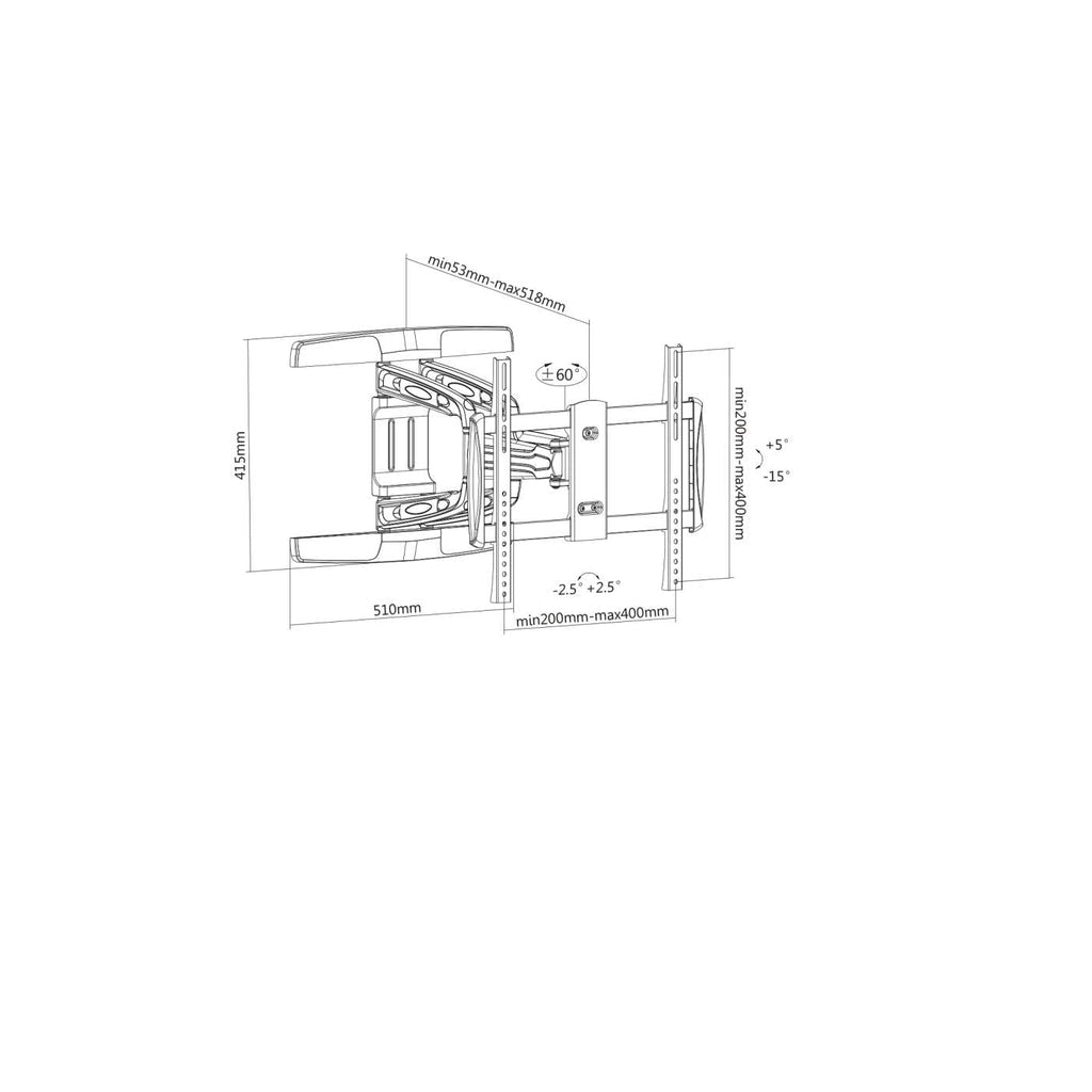 Manhattan Wall Mount for TV & Monitors (Full Motion), For screens 32" to 55", VESA compatibility: all between 100x100mm to 400x400mm - check the dimensions of the four mounting holes on back of screen to ensure it fits, Max 50kg, Black, Bracket, Lifetime