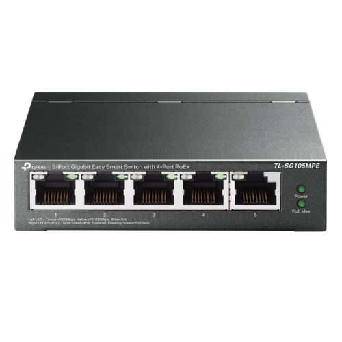 TP-LINK (TL-SG105MPE) 5-Port Gigabit Easy Smart Switch with 4-Port PoE+, Steel Case