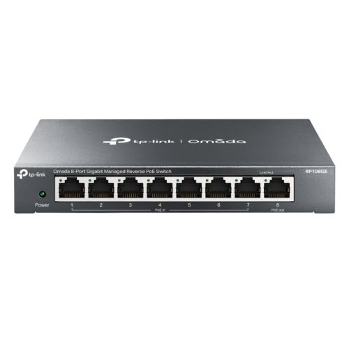 TP-LINK (TL-RP108GE) 8-Port Gigabit Managed Reverse PoE Switch, 7 PoE Input & 1 PoE Output, DC Output, Metal Casing