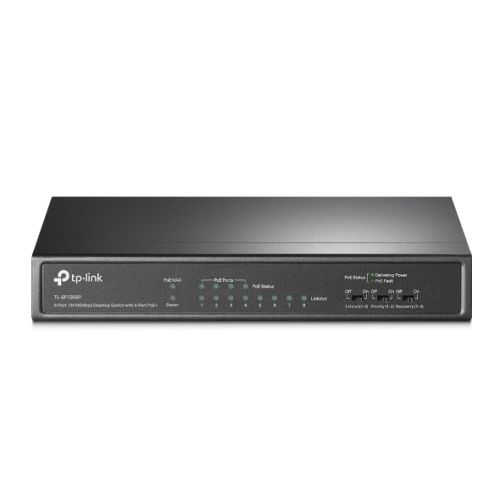 TP-LINK (TL-SF1008P) 8-Port 10/100Mbps Unmanaged Desktop Switch, 4-Port PoE+, Steel Case