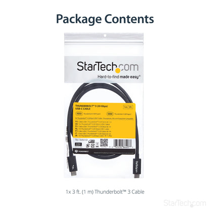 StarTech.com 3.3ft (1m) Thunderbolt 3 Cable, 20Gbps, 100W PD, 4K, Thunderbolt Certified, Compatible with Thunderbolt 4/USB 3.2/DisplayPort