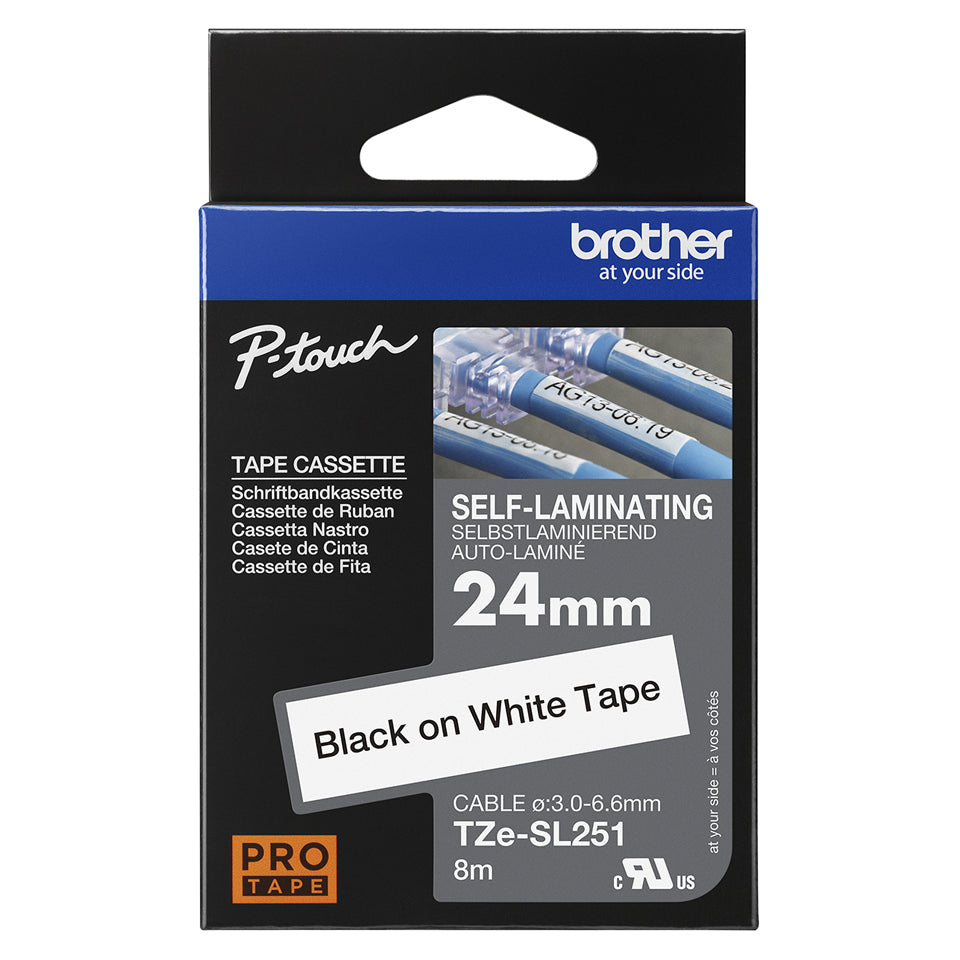 Brother TZE-SL251 DirectLabel black on white self-laminating 24mm x 8m for Brother P-Touch TZ 3.5-24mm/HSE/36mm/6-24mm/6-36mm