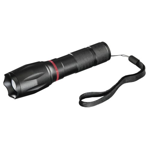 Hama Solid Pro 200 Lumen LED Torch w/ Lateral COB LED, 100m Range, Adjustable Beam Focus, Shockproof, Aluminium, Black