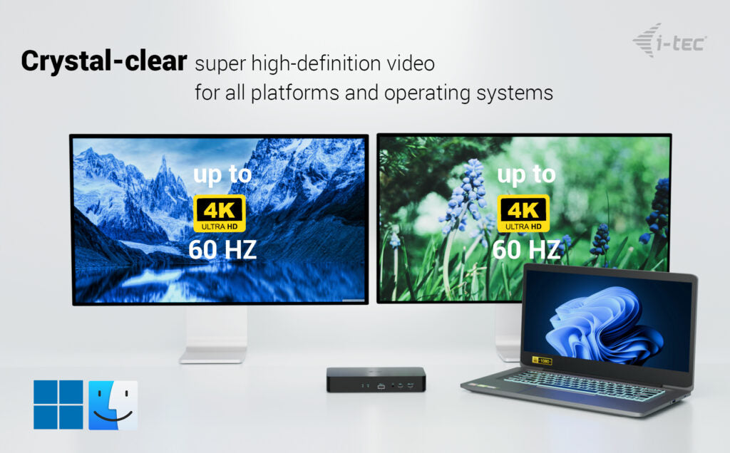 i-tec Universal Intelligent Dual Display Docking Station + Power Delivery 100W