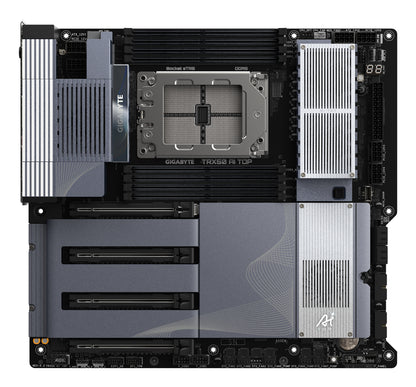 GIGABYTE TRX50 AI TOP-2B Motherboard - AMD Ryzen Threadripper PRO 7000 CPUs, 16+8+4 Phases Digital VRM, up to 5200 MHz DDR5, 4xPCIe 5.0 M.2, Wi-Fi 7, 10 GbE LAN, USB 4