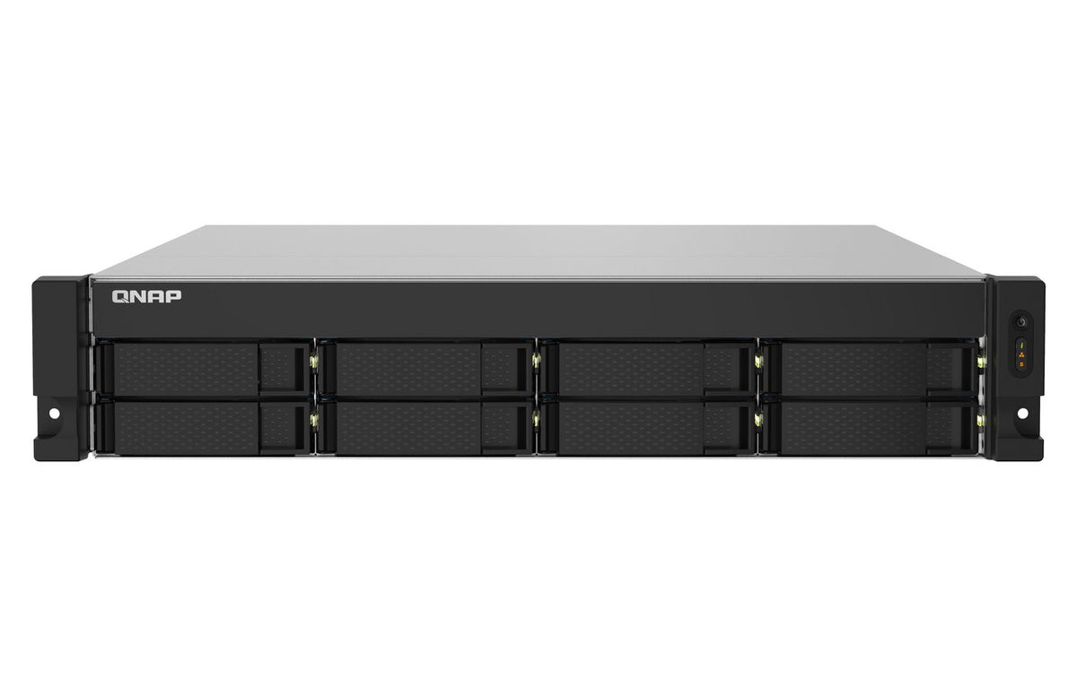 QNAP 8-Bay quad-core 1.7 GHz rackmount NAS with 250W PSU, 4GB DDR4 UDIMM RAM (max 16GB), SATA 6Gb/s, 2x 10GbE SFP+ LAN, 2x GbE LAN, 1x
