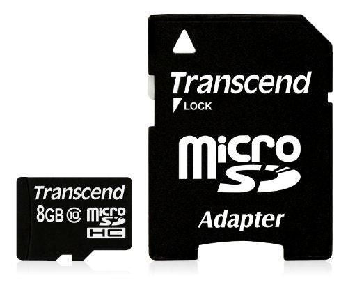 Transcend MicroSD Card SDHC 8GB + Adapte microSDXC/SDHC Class 10 8GB with Adapter, 8 GB, MicroSDHC, Class 10, NAND, 90 MB/s, Black