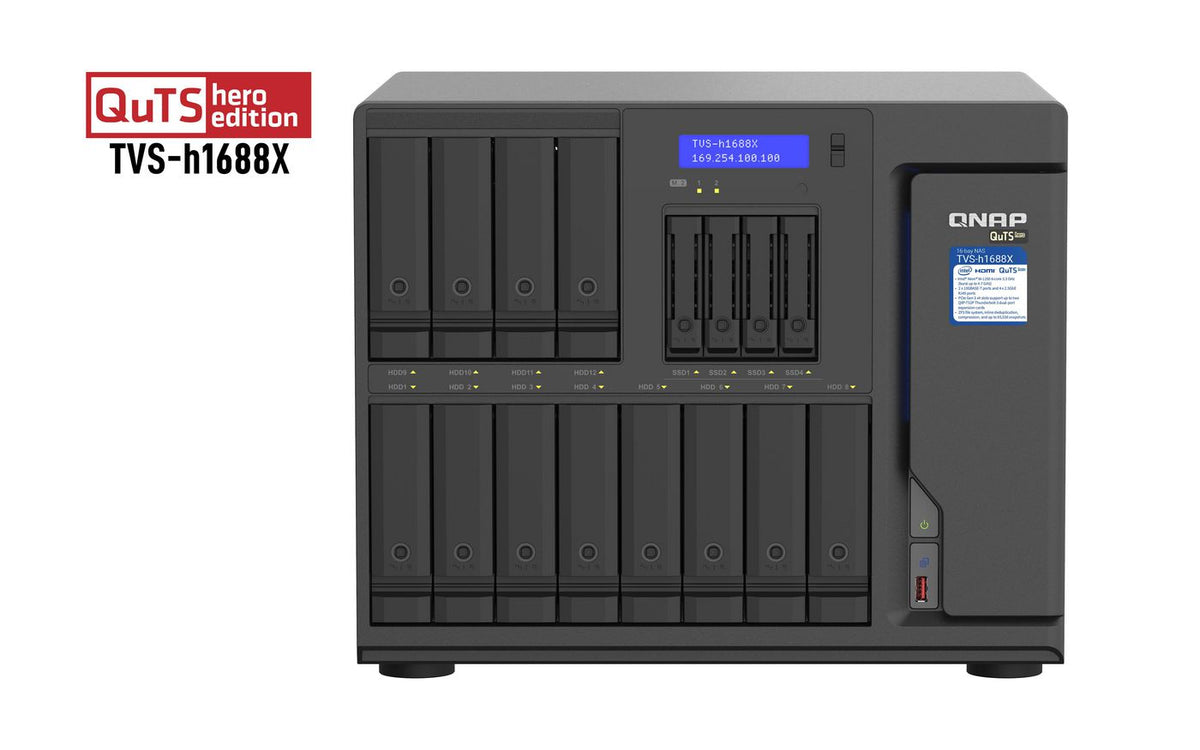 QNAP 16-Bay TurboNAS (12 x 3.5" HDD + 4 x 2.5" SSD), SATA 6G, Intel Xeon W-1250 6 cores 12 threads 3.3 GHz (boost up to 4.7 GHz), 32GB DDR4