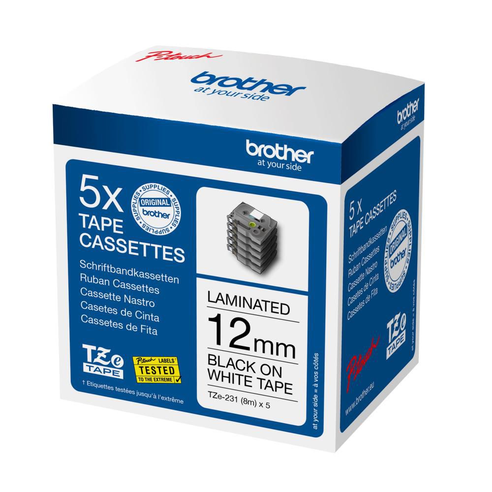 Brother TZe-231 black on white 12 mm multipack of tapes (5 pack) All P-touch TZ/TZe-models