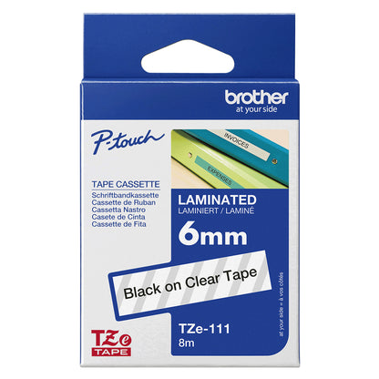 Brother TZE-111 DirectLabel black on Transparent Laminat 6mm x 8m for Brother P-Touch TZ 3.5-18mm/6-12mm/6-18mm/6-24mm/6-36mm
