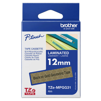 Brother TZ-EMPGG31 DirectLabel black on gold Laminat 12mm x 4m for Brother P-Touch TZ 3.5-18mm/6-12mm/6-18mm/6-24mm/6-36mm