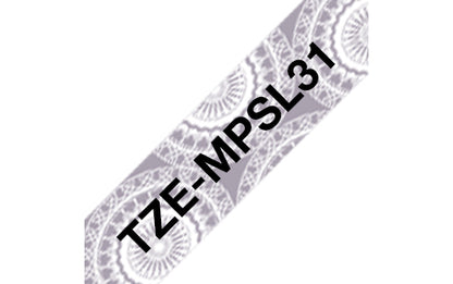 Brother TZ-EMPSL31 DirectLabel black on silver lace Laminat 12mm x 4m for Brother P-Touch TZ 3.5-18mm/6-12mm/6-18mm/6-24mm/6-36mm