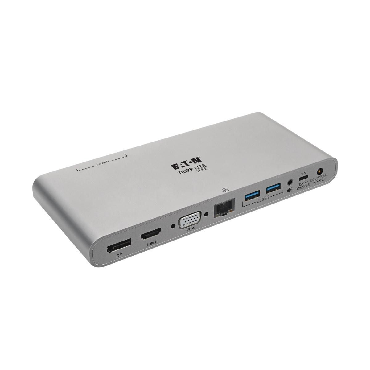 Tripp Lite Usb-C Dock, Triple Display - 4K Hdmi/Displayport, Vga, Usb 3.X (5Gbps), Usb-A/C Hub Ports, Gbe, 100W Pd Charging, Eu/Uk Power Supply