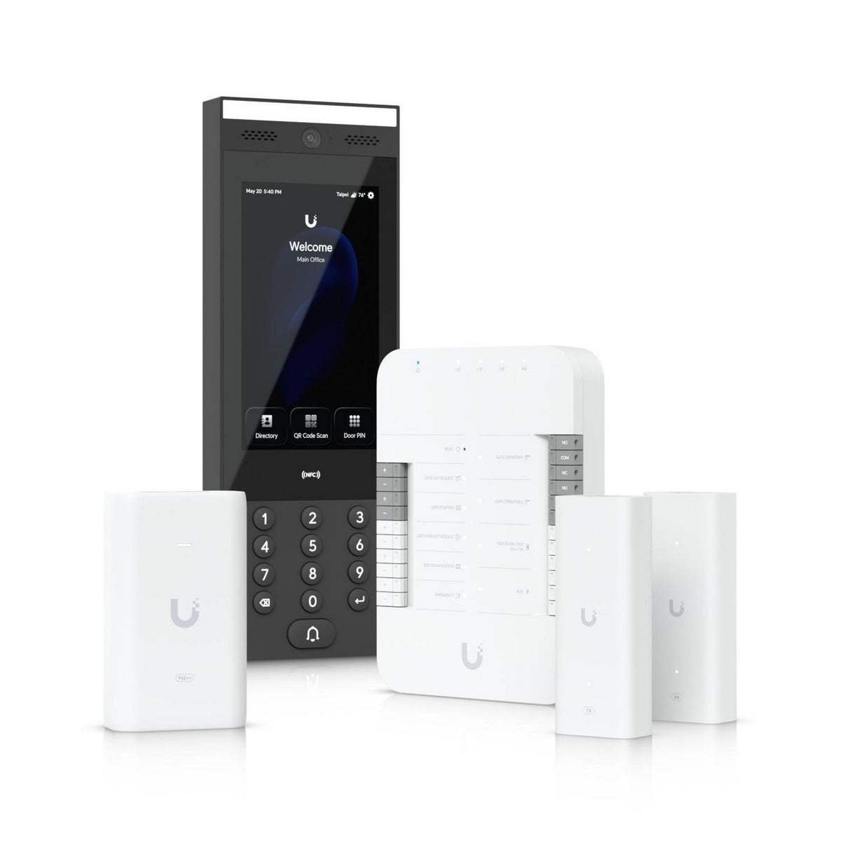 Ubiquiti Starter kit with a Gate Hub, G3 Intercom, PoE++ adapter, and PoE++ over twisted pair extender for access control at a single gate with