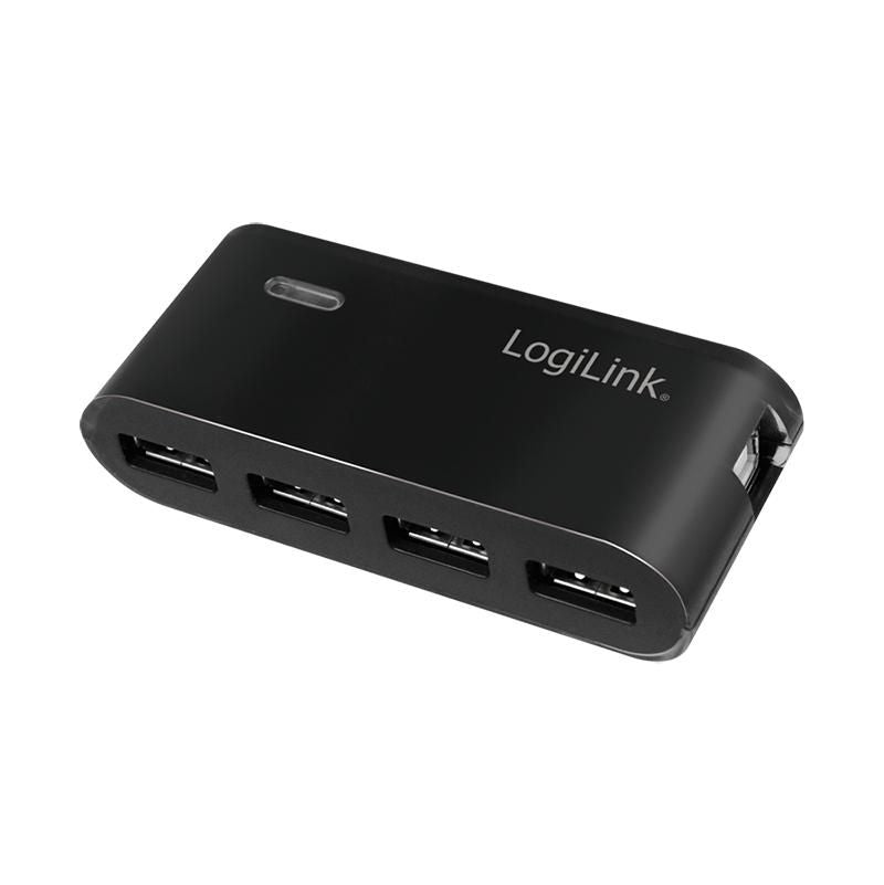 LogiLink USB 2.0 Hub, 4-port, incl. 2A Power, black UA0085, 480 Mbit/s, Black, Windows 98/ME/2000/XP/Vista/7 Mac OS 10.x, 200 mm, 107 mm, 101 mm