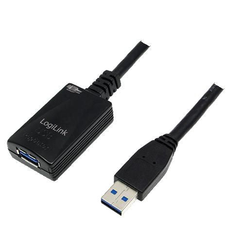 LogiLink USB 3.0 cable, USB-A/M to USB-A/F, amplifier, black, 5 m 5.0m USB 3.0 M/F, 5 m, USB A, USB A, 3.2 Gen 1 (3.1 Gen 1), Male/Female, Black