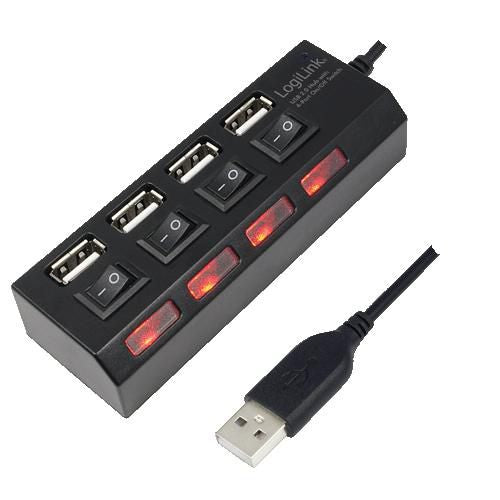 LogiLink USB 2.0 HUB 4-port black UA0128, USB 2.0, 480 Mbit/s, Status, 0.55 m, RoHS, Windows 2000,Windows 2000 Professional,Windows 7 Home