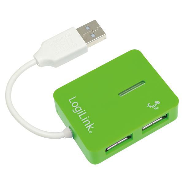 LogiLink USB 2.0 Hub, 4-port, "Smile", green USB 2.0 4-Port Hub, 480 Mbit/s, Green, Windows 98SE/ME/200/XP/Vista/2003/7, 450 g