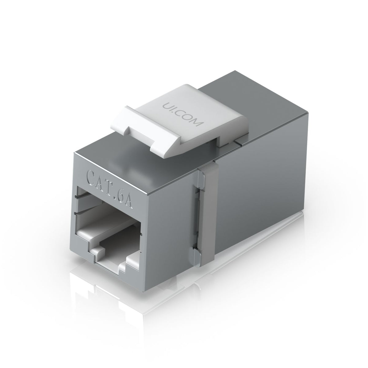 Ubiquiti Pass-through Cat6A keystone coupler (12-pack) for connecting pre-terminated Ethernet cables seamlessly.