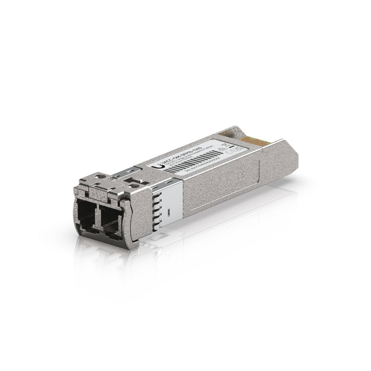 Ubiquiti SFP+ transceiver for CWDM that supports 10G connections up to 20 km using single-mode fiber with a duplex LC UPC connector.