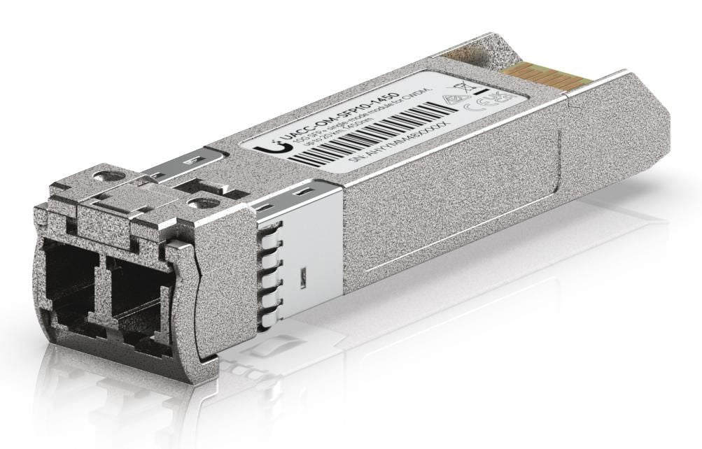 Ubiquiti SFP+ transceiver for CWDM supports 10G connections up to 20 km using single-mode fiber with a duplex LC UPC connector