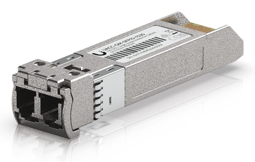 Ubiquiti SFP+ transceiver for CWDM supports 10G connections up to 20 km using single-mode fiber with a duplex LC UPC connector